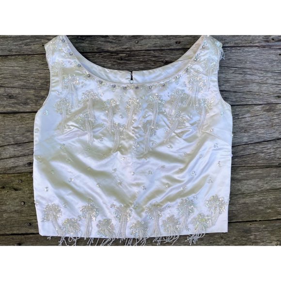 Vintage 1960s Satin Silk glass dangle Bead  Formal Top Tank Hong Kong - Picture 16 of 16